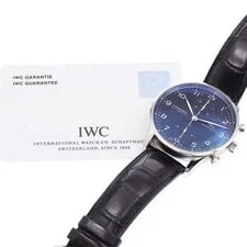 IWC — IWC Portugieser IW371447 41mm SS Black Dial Leather Strap Chronograph #C282 — Watch — resale