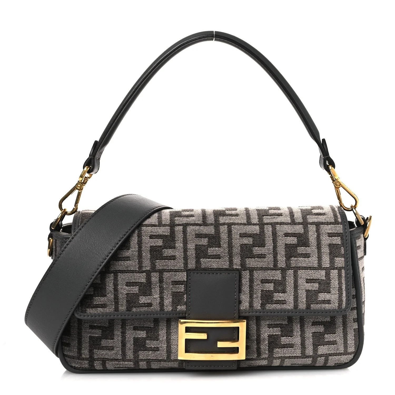 Fendi — Chenille Embroidered Baguette Antracite Asfalto — Handbag — resale