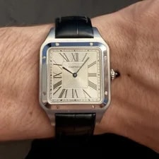 Cartier — Cartier Santos Quartz Silver Dial Black Leather Strap W/ Box — Watch — resale