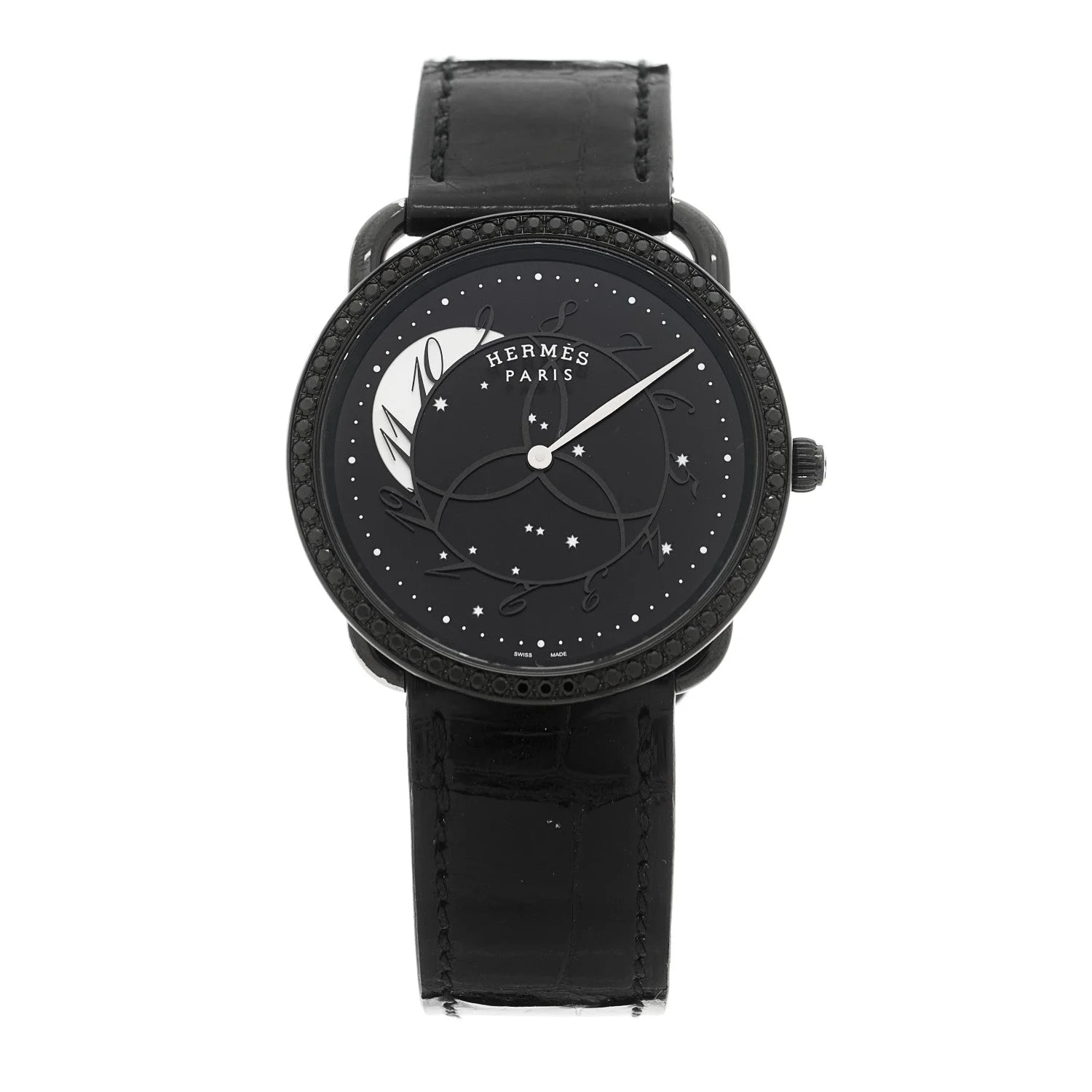 Hermès — PVD Stainless Steel Alligator Black Diamond 36mm Arceau Ronde des Heures Quartz Noir — Watch — resale