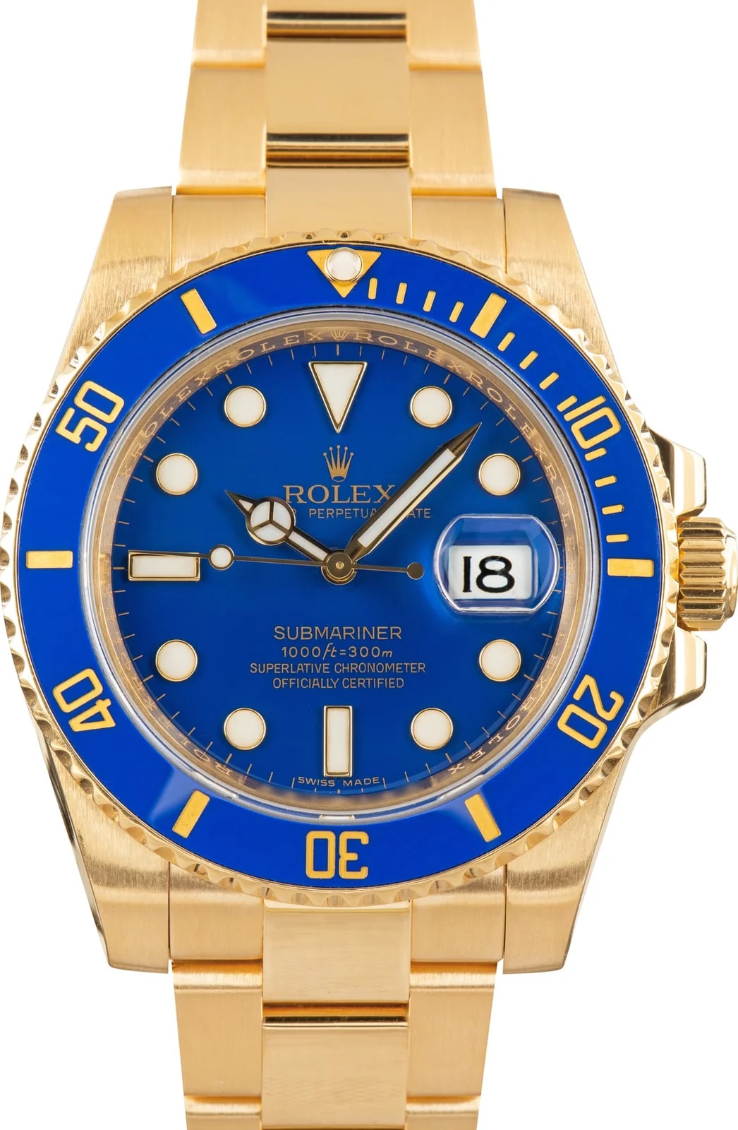 Rolex — Yellow Gold Rolex Submariner Ref 116618LB Blue Dial — Watch — resale