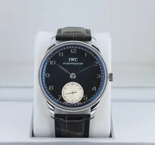 IWC — IWC Portuguese Hand Wound 44mm, Black Dial - Stainless Steel on Strap, IW545404 — Watch — resale