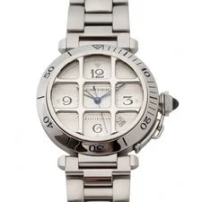 Cartier — Cartier Pasha W31040H3 38mm White Arabic Dial Stainless Steel Box & Papers — Watch — resale