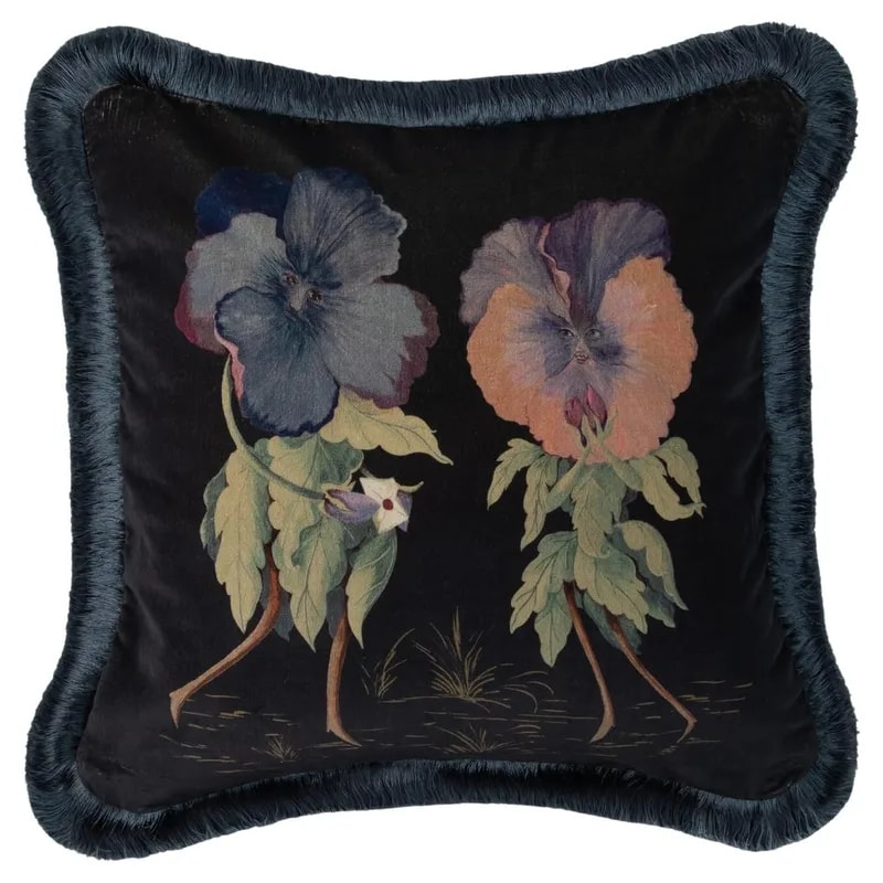 Love Letter Medium Fringe Velvet Cushion Noir — decorative_object — resale