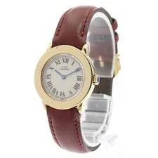 Cartier — Cartier Must Ronde SM W1008743 27mm SV925/GP Beige Dial Leather Strap #C510 — Watch — resale