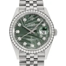 Rolex — Rolex Datejust 36 Bezel Diamond 126284RBR Olive Green Palm Motif 5 Row Jubil... — Watch — resale
