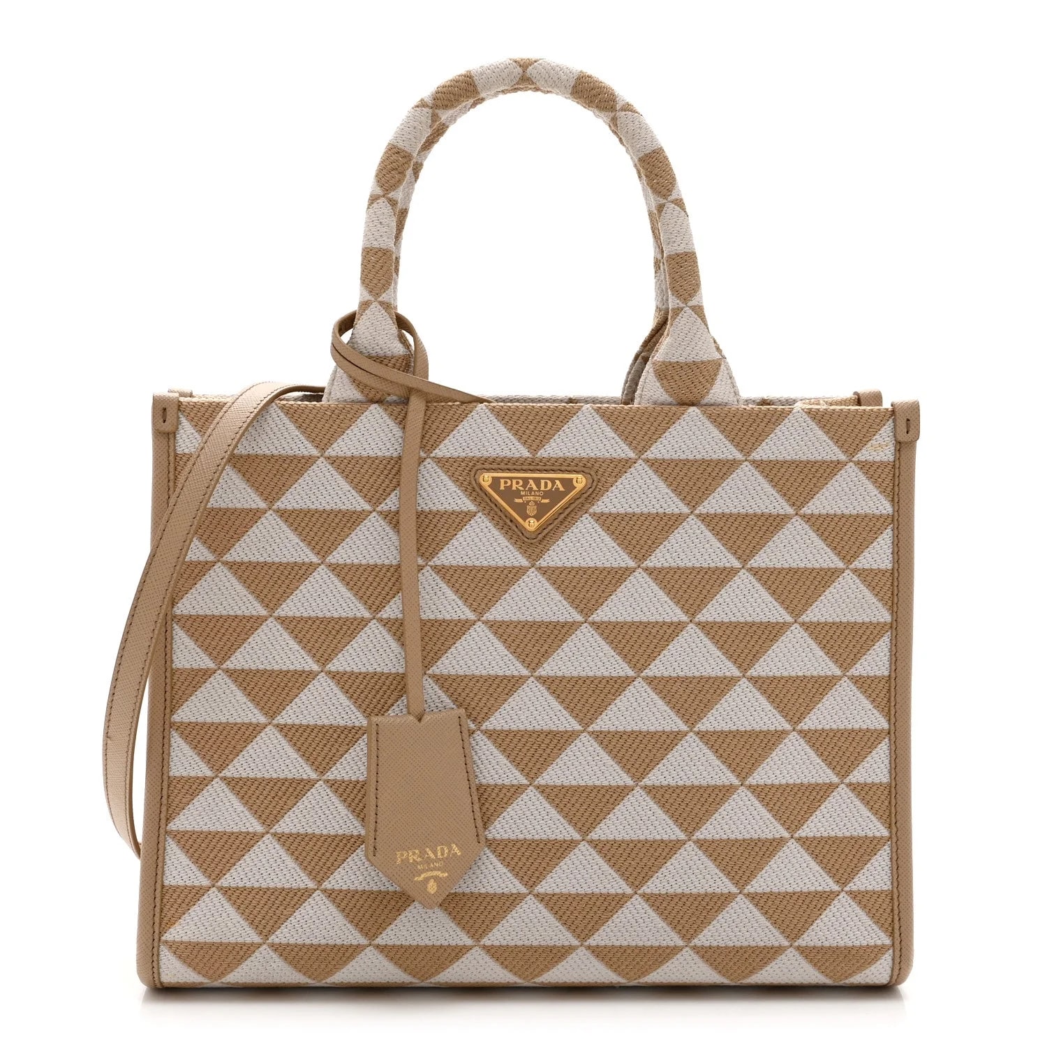 Prada — Triangolo Symbole Embroidered Small Corda Talco — Handbag — resale