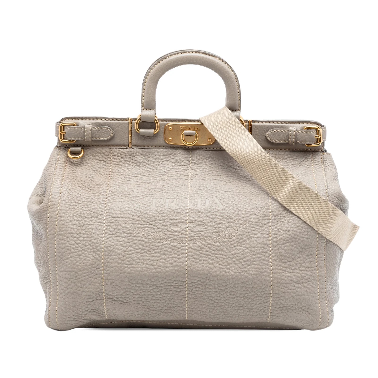 Prada — Vitello Daino Canapa Logo Frame Satchel — Handbag — resale