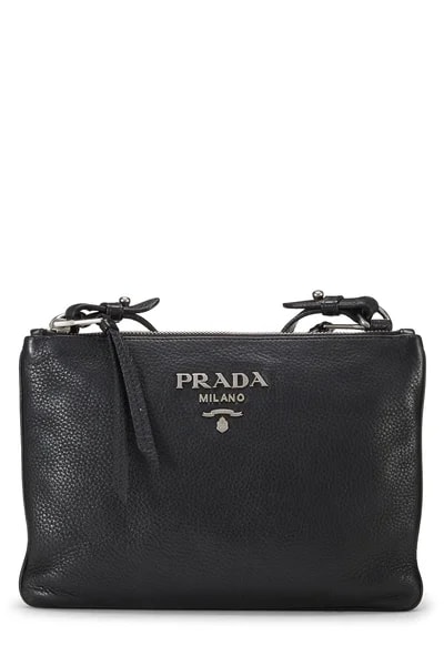 Prada — Vitello Daino Double Zip Crossbody — Handbag — resale