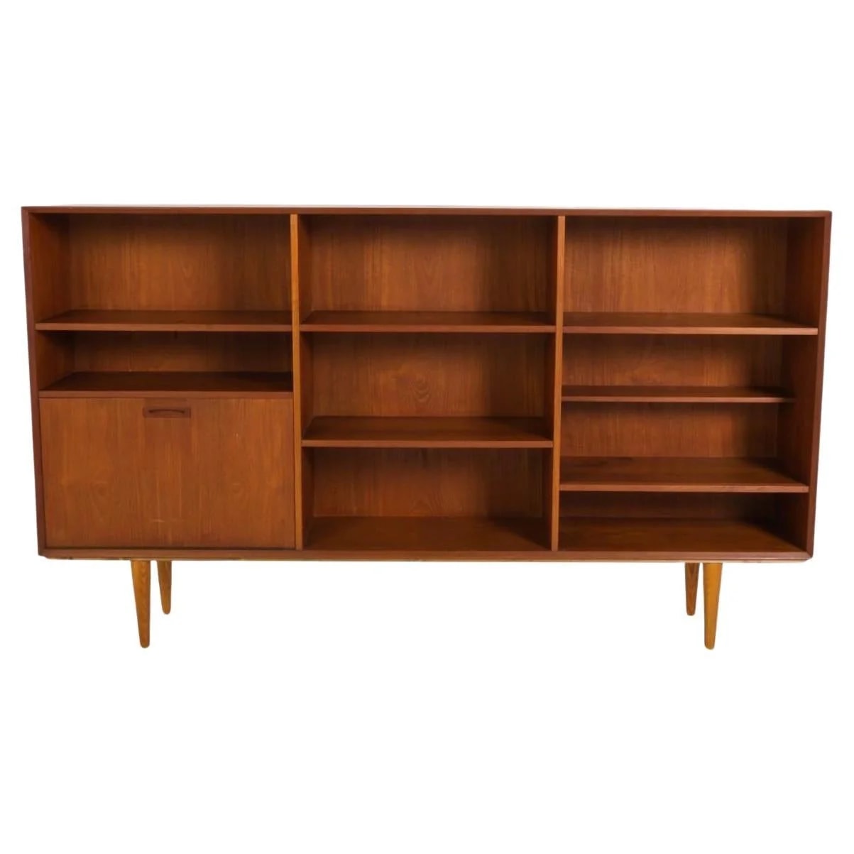 Danish Modern — Mid-Century Danish Modern Long Slim Bookcase With Lower Drawer Unit — Furniture — resale