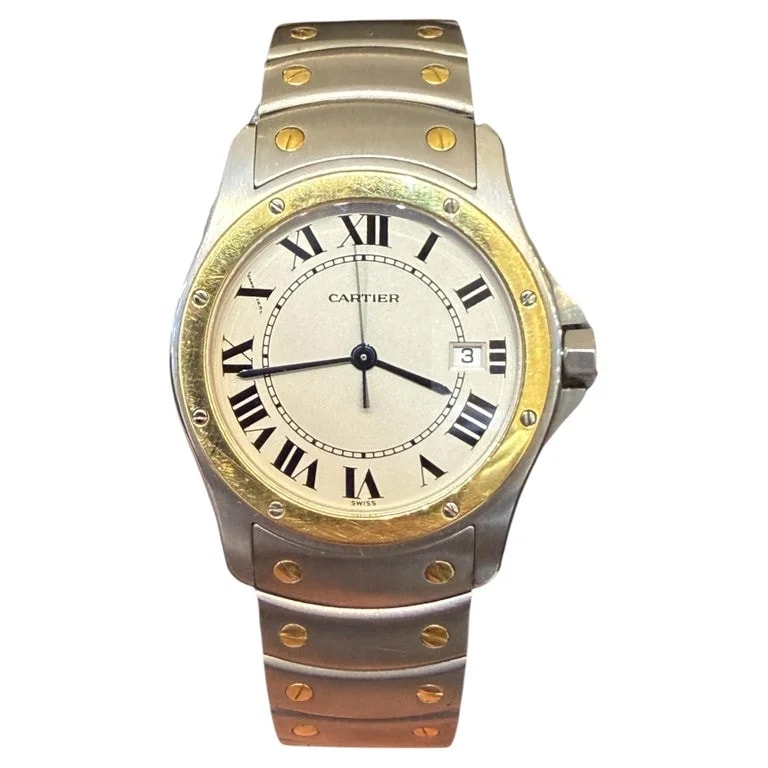 Cartier — Cartier Santos Round, Ronde Galbée Automatic, 18K Gold & Stainless Steel — Watch — resale