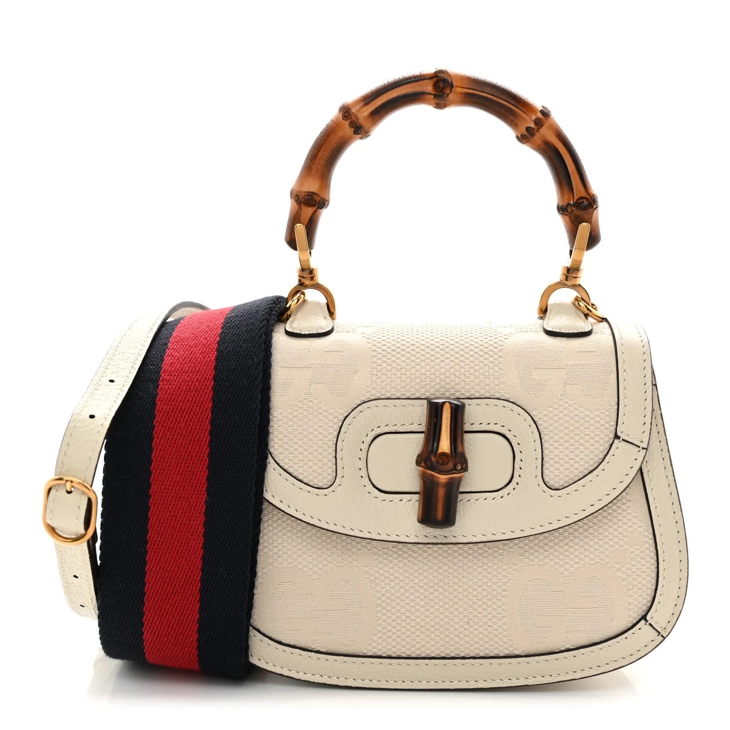 Gucci — Jumbo GG Textured Dollar Web Mini Bamboo 1947 Top Handle — Handbag — resale