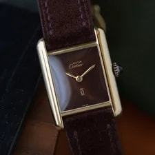 Cartier — Cartier 1980s Tank Must Vermeil Brown Turtleshell Dial 21mm Manual Wind — Watch — resale