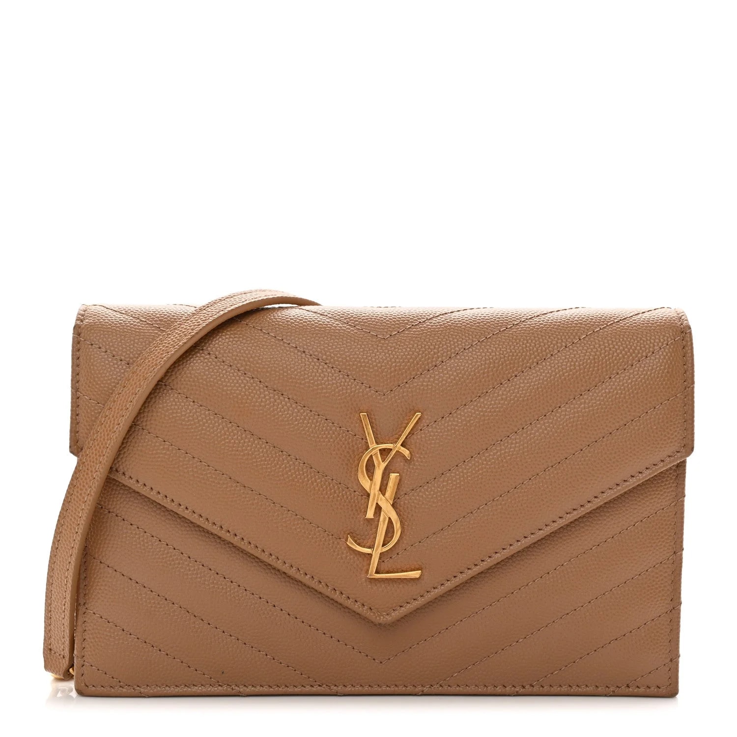 Saint Laurent — Grain de Poudre Chevron Envelope Chain Wallet Cork — Handbag — resale
