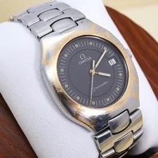 Omega — Omega Seamaster Silver Black Quartz Working New Battery Cleaned Leather — Watch — resale