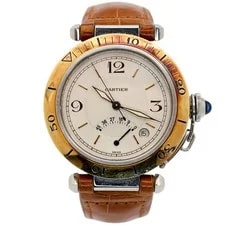 Cartier — Cartier Pasha Power Reserve 38mm Two Tone Steel Gold Bezel Auto Brown Leather — Watch — resale