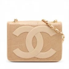 Chanel — Chanel Coco Mark Straw Single Flap Single Chain Metal Fittings — Handbag — resale