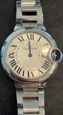 Cartier — Papers Cartier Ballon Bleu 33mm Quartz Stainless Steel Guilloche Roman Dial — Watch — resale