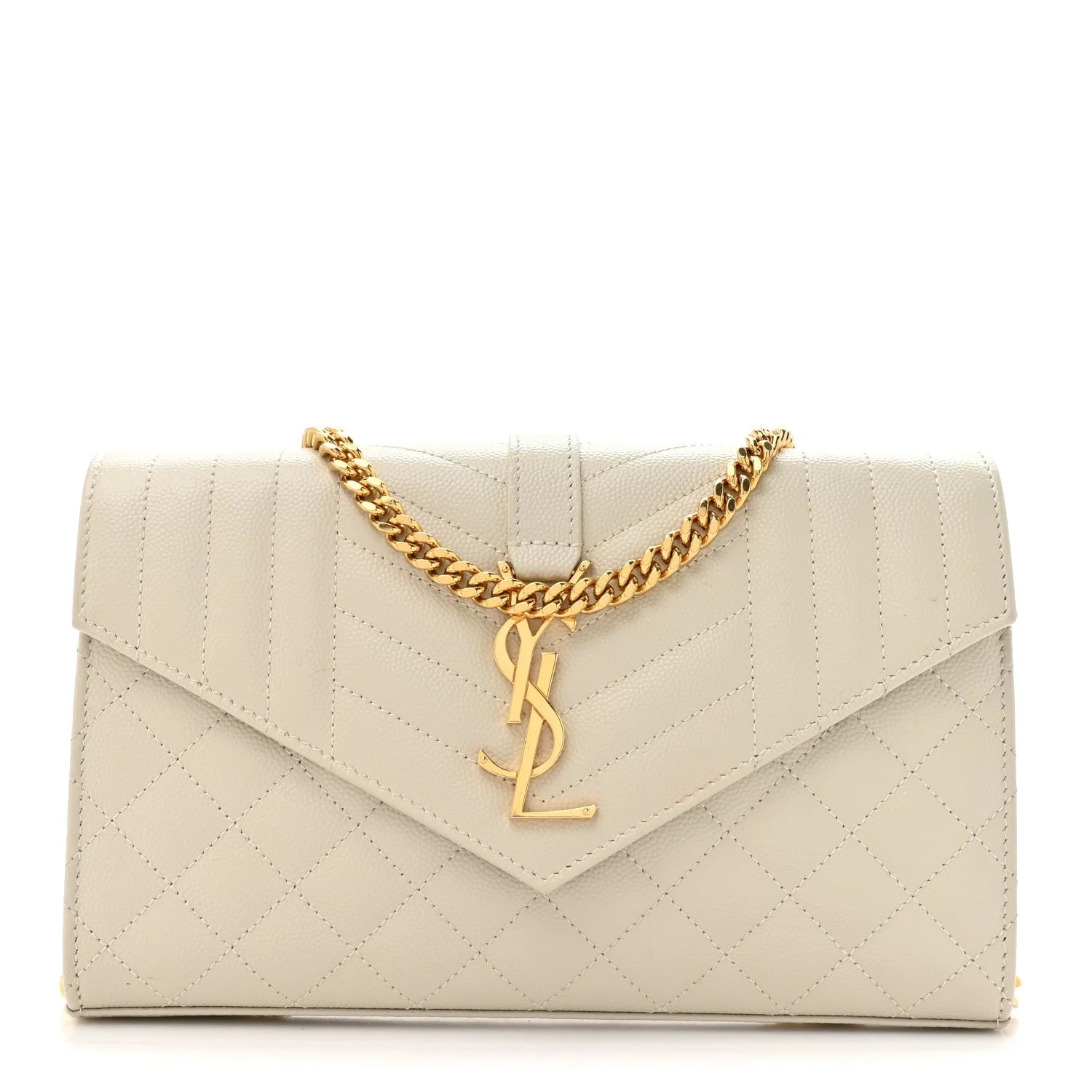 Saint Laurent — Grain de Poudre Mixed Triquilt Chain Wallet Crema Soft — Handbag — resale