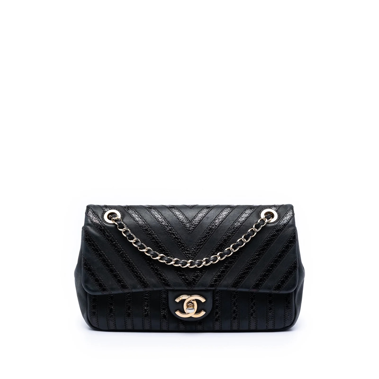 Chanel — Chevron Embossed and Single Flap — Handbag — resale