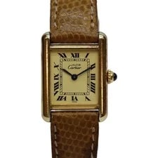 Cartier — Cartier 1995 925 Must Tank Vermeil SM Roman Ivory Dial QZ Leather Ivory Go — Watch — resale