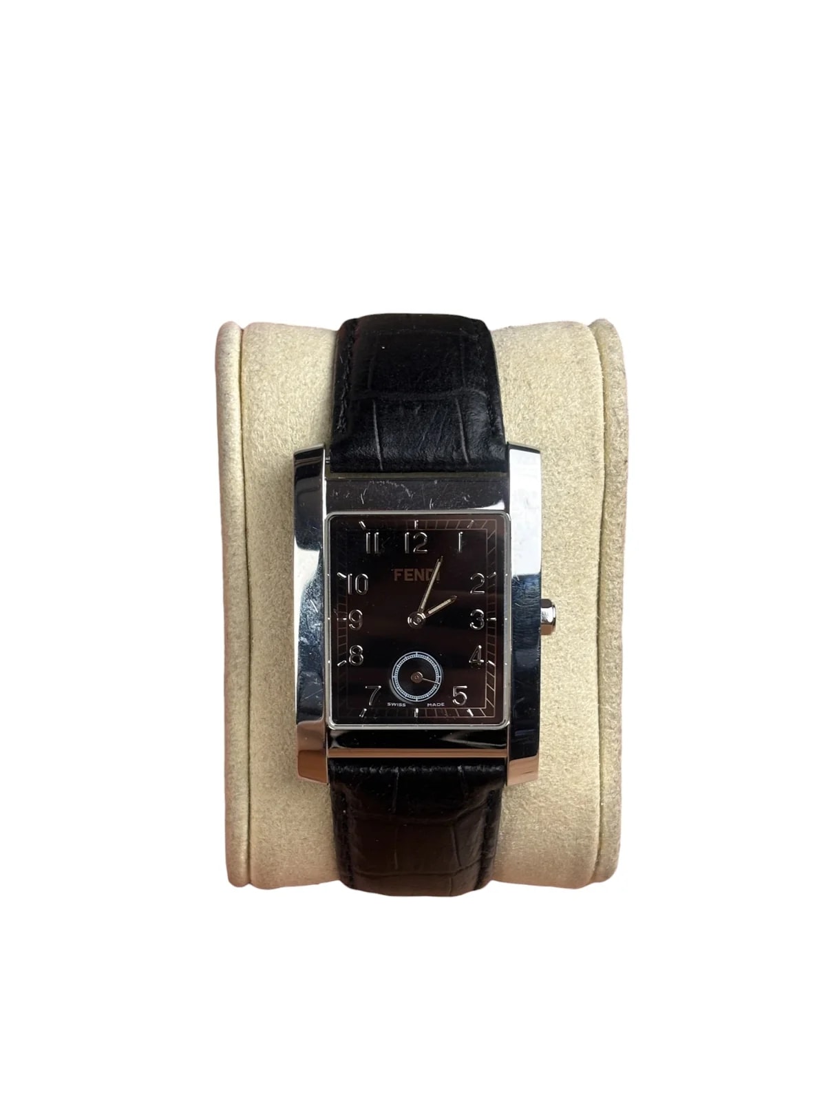Fendi — Fendi 7000G Black Leather Rectangular Stainless Steel Dial — Watch — resale