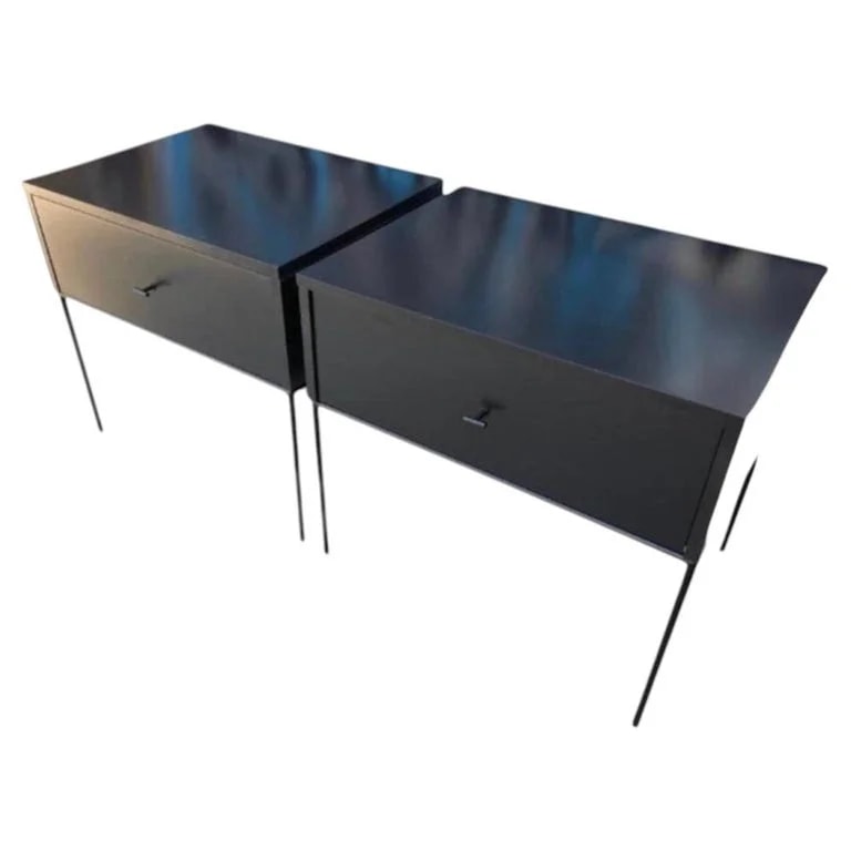 Paul McCobb, Planner Group — Pair of Mid Century Paul McCobb Single Drawer #1500 Nightstands Black T Pulls — Furniture — resale