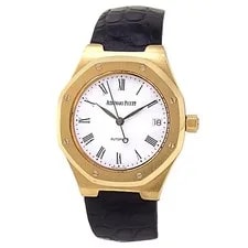 Audemars Piguet — Audemars Piguet Royal Oak 18k Yellow Gold Black Leather Auto White — Watch — resale