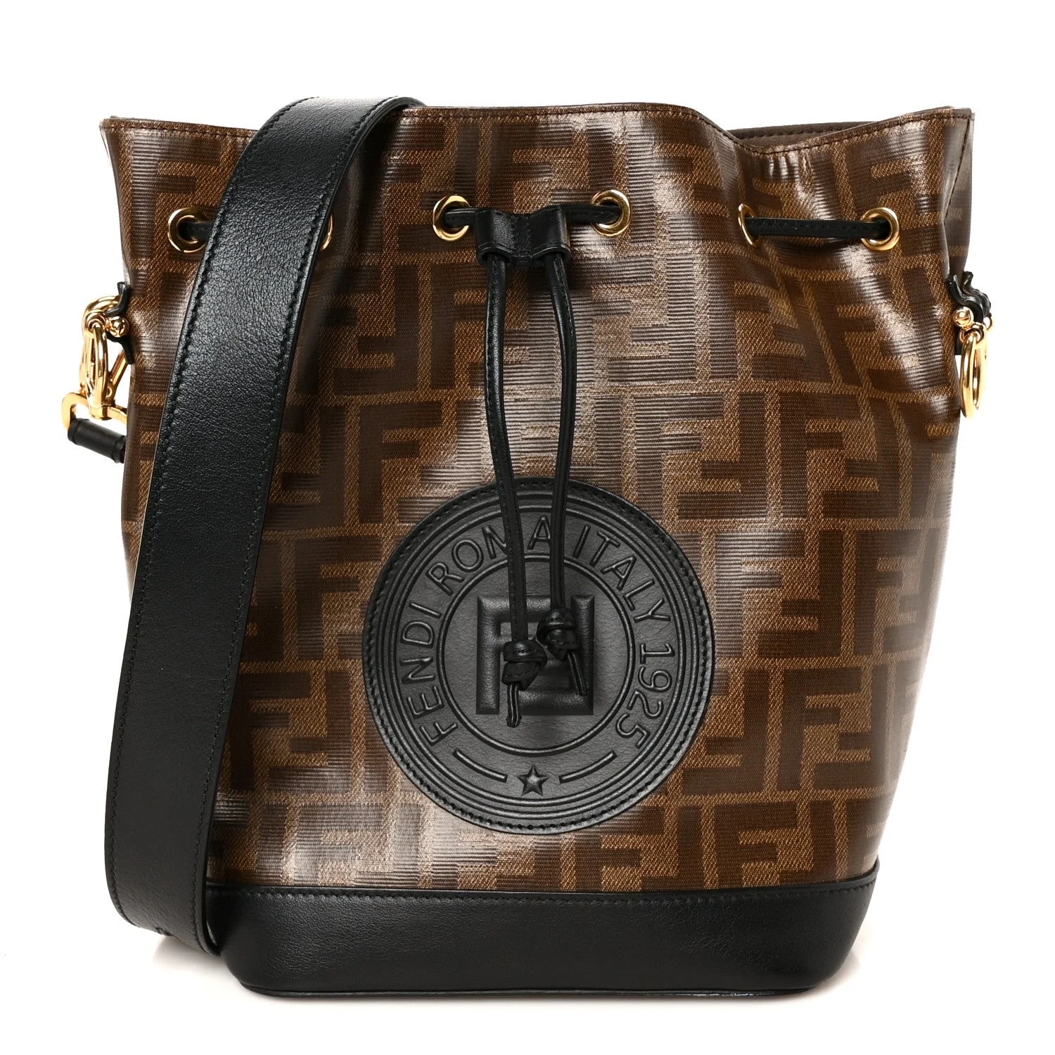 Fendi — Fabric Vitello Grace F Is Fendi 1974 Stamp Patch Grande Mon Tresor Bucket Mogano Panna — Handbag — resale