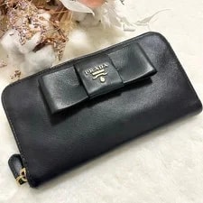 Prada — Prada Ribbon Round Zip Metal Logo From Japan — Handbag — resale