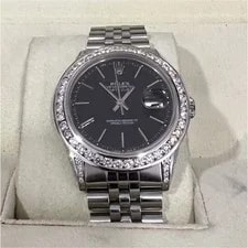Rolex — Rolex Datejust Black Dial Diamond Bezel Steel Bracelet Auto w/Box Papers — Watch — resale