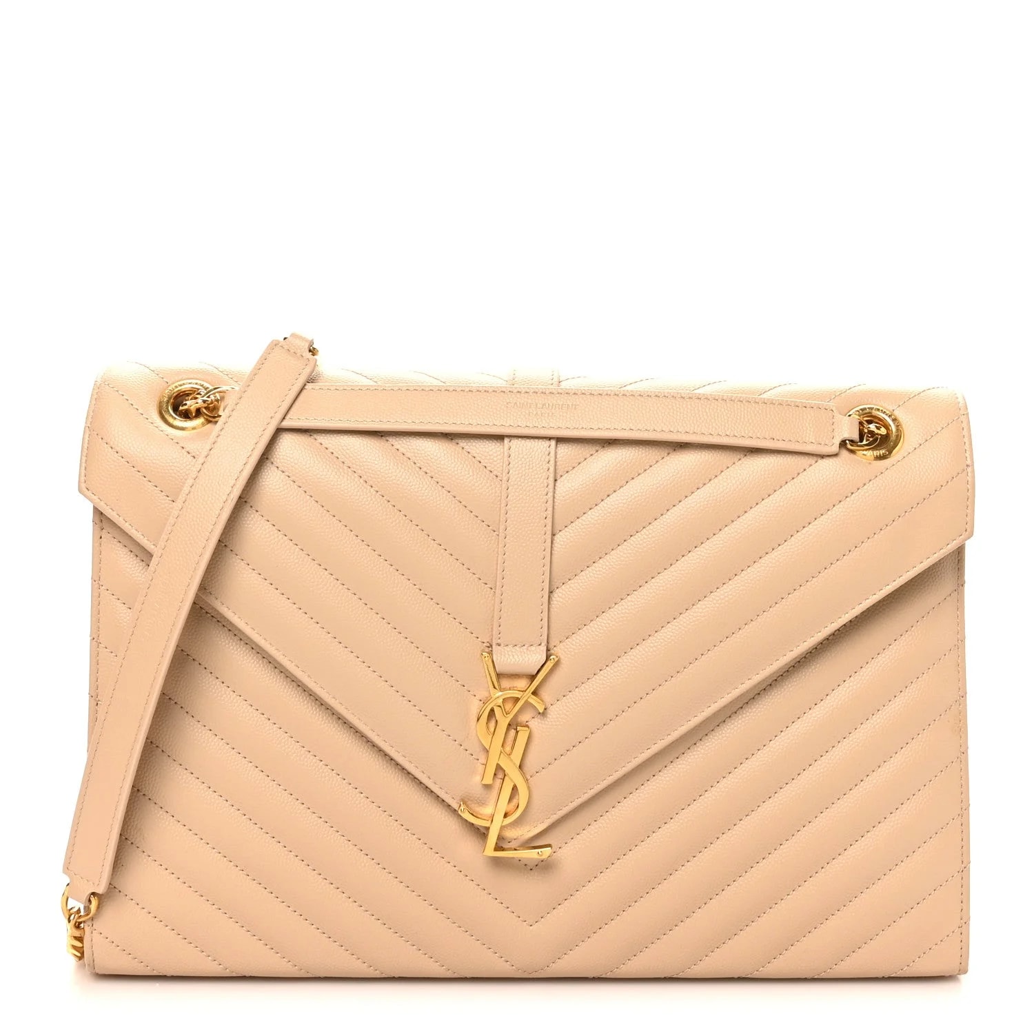 Saint Laurent — Grain de Poudre Chevron Large Satchel Nude — Handbag — resale