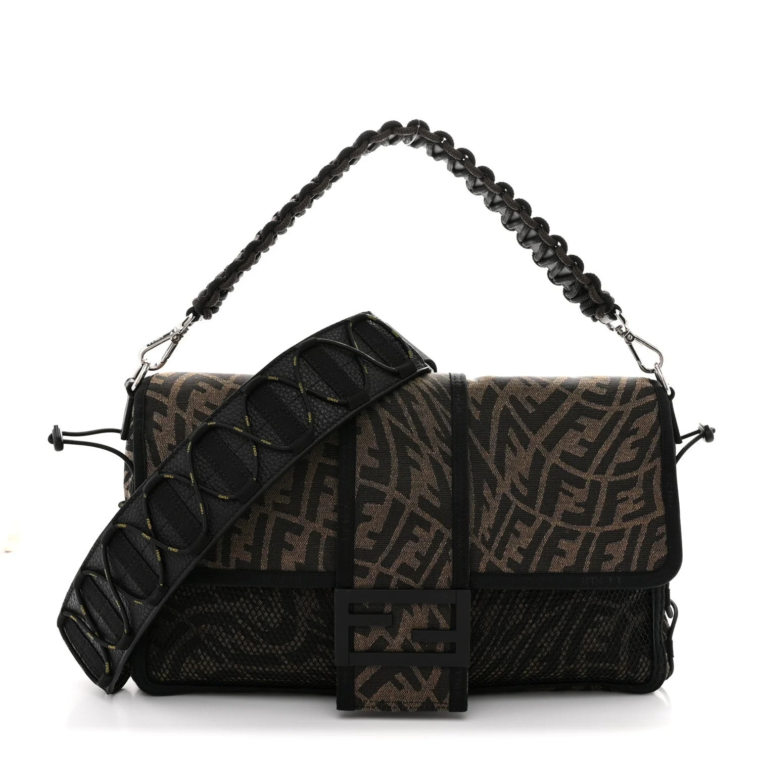 Fendi — X Sarah Coleman Fabric Vitello Grace Vertigo Woven Lanyard Large Baguette Moro — Handbag — resale