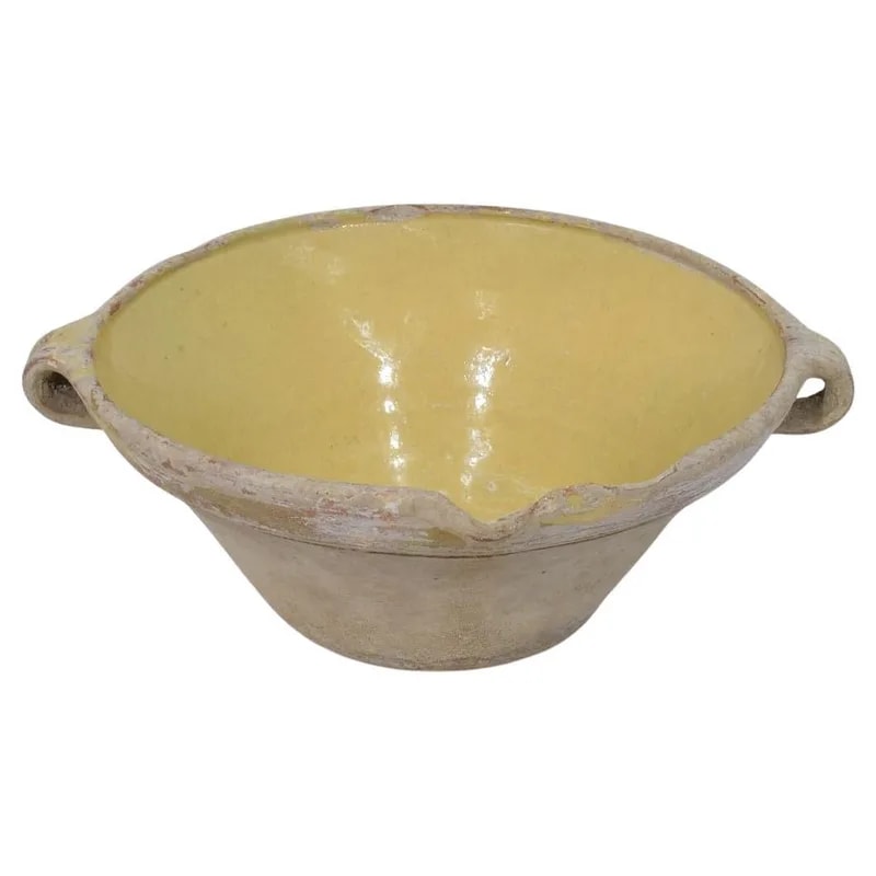 19th Century French Yellow Glazed Terracotta Dairy Bowl or Tian — decorative_object — resale