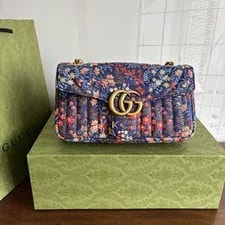 Gucci — Gucci Marmont Logo Floral Print Cotton Crossbody Small #RB09 — Handbag — resale