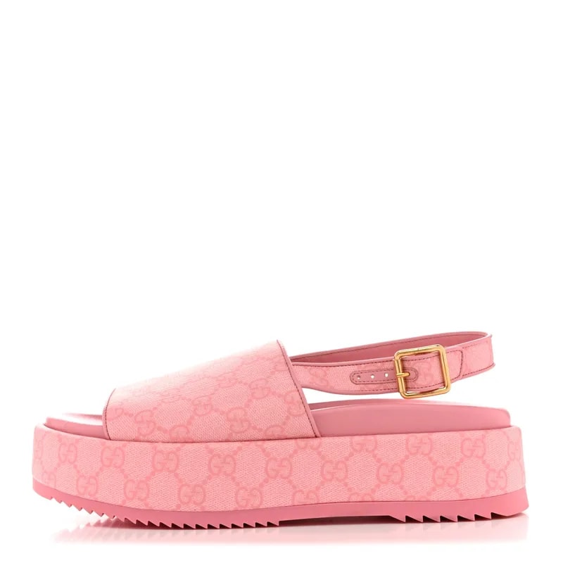 Gucci — Monogram Granada Kid Angelina Platform 35mm Slingback 40.5 Cotton Candy Dark Cotton Candy Wild — Designer Shoe — resale