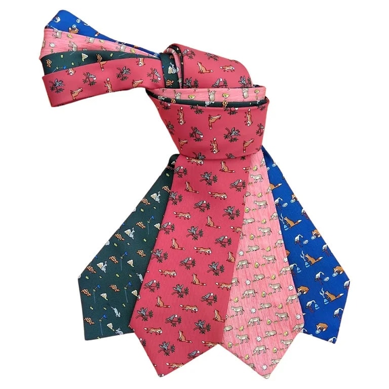 Hermès — Exceptional Set of 4 Hermès Ties From the Fables of la Fontaine — Designer Shoe — resale