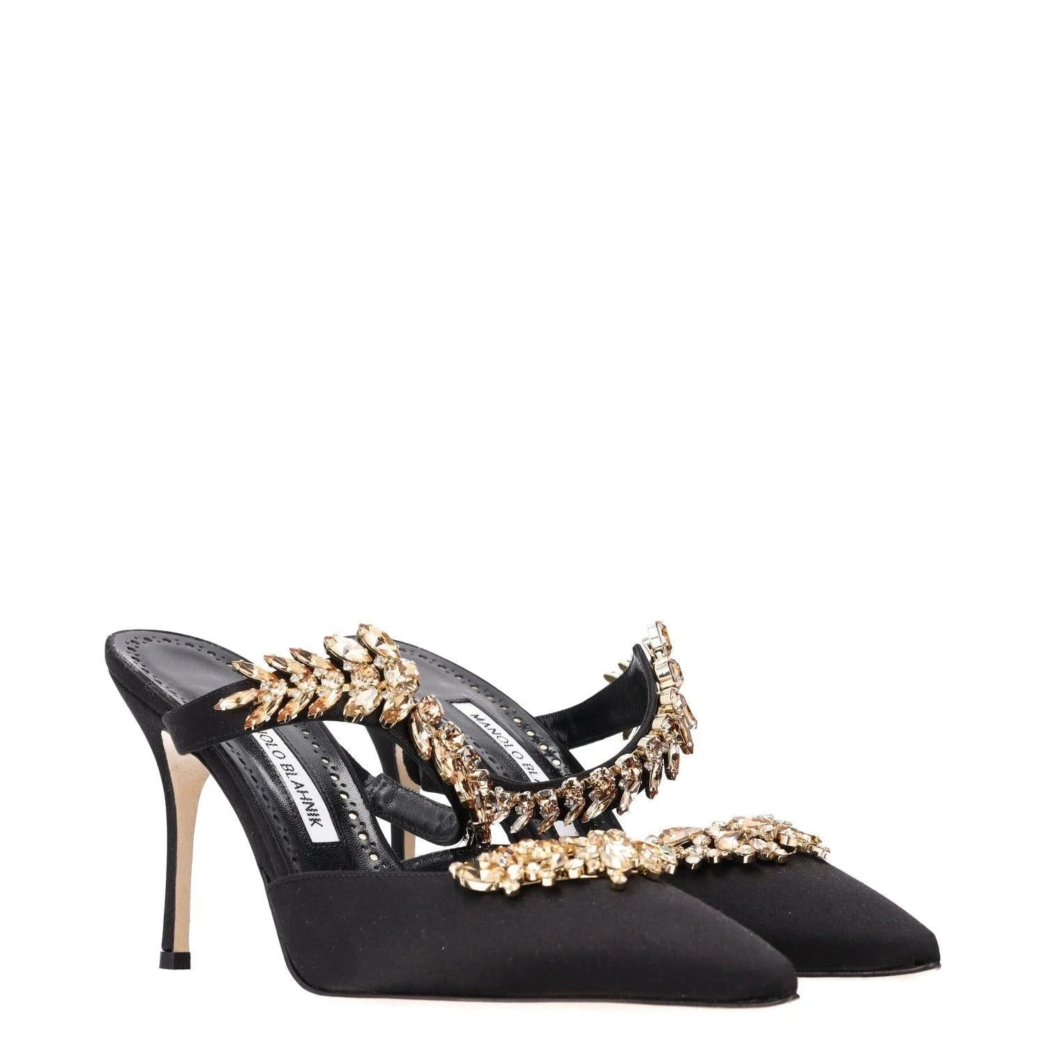 Manolo Blahnik — Manolo Blahnik Lurum 90MM Embellished Mules — Designer Shoe — resale