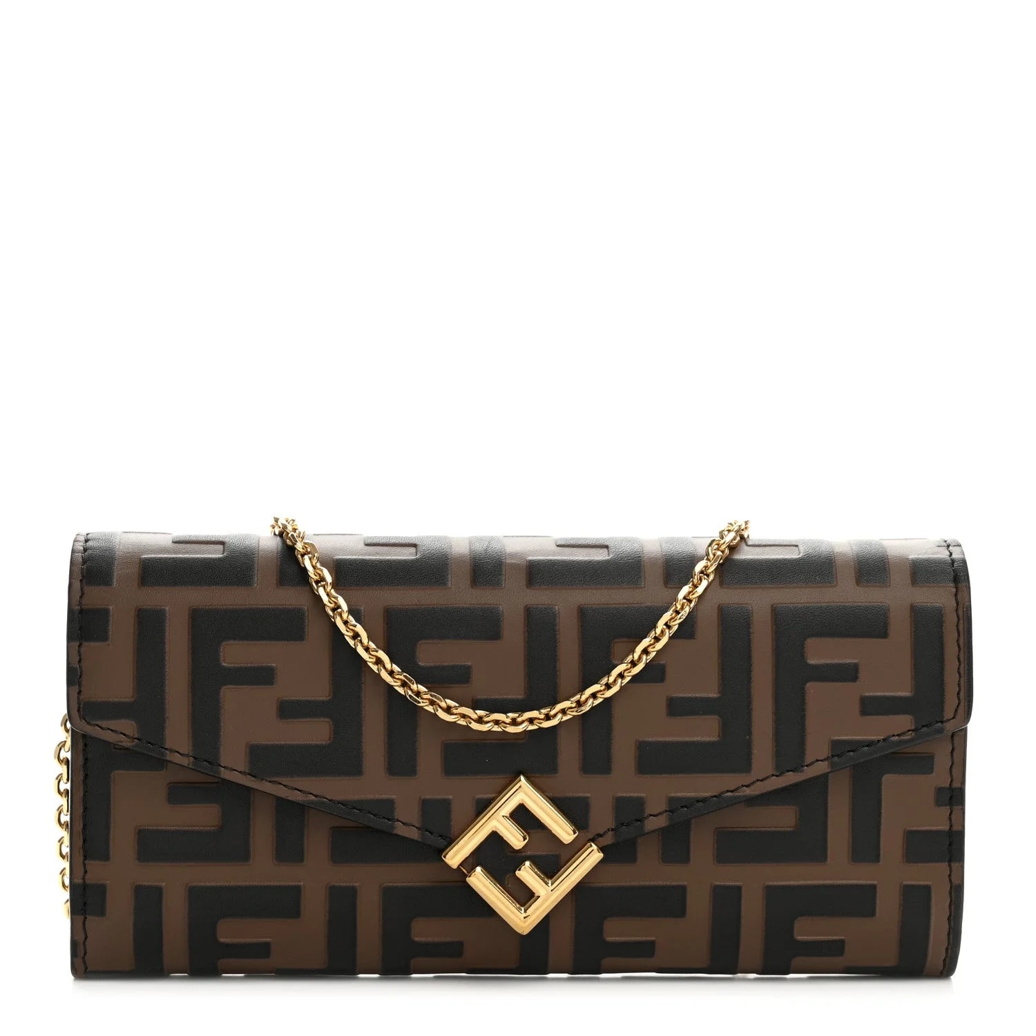 Fendi — Vitello Soft F Is Fendi 1974 Embossed Continental Envelope Wallet on Chain Maya — Handbag — resale