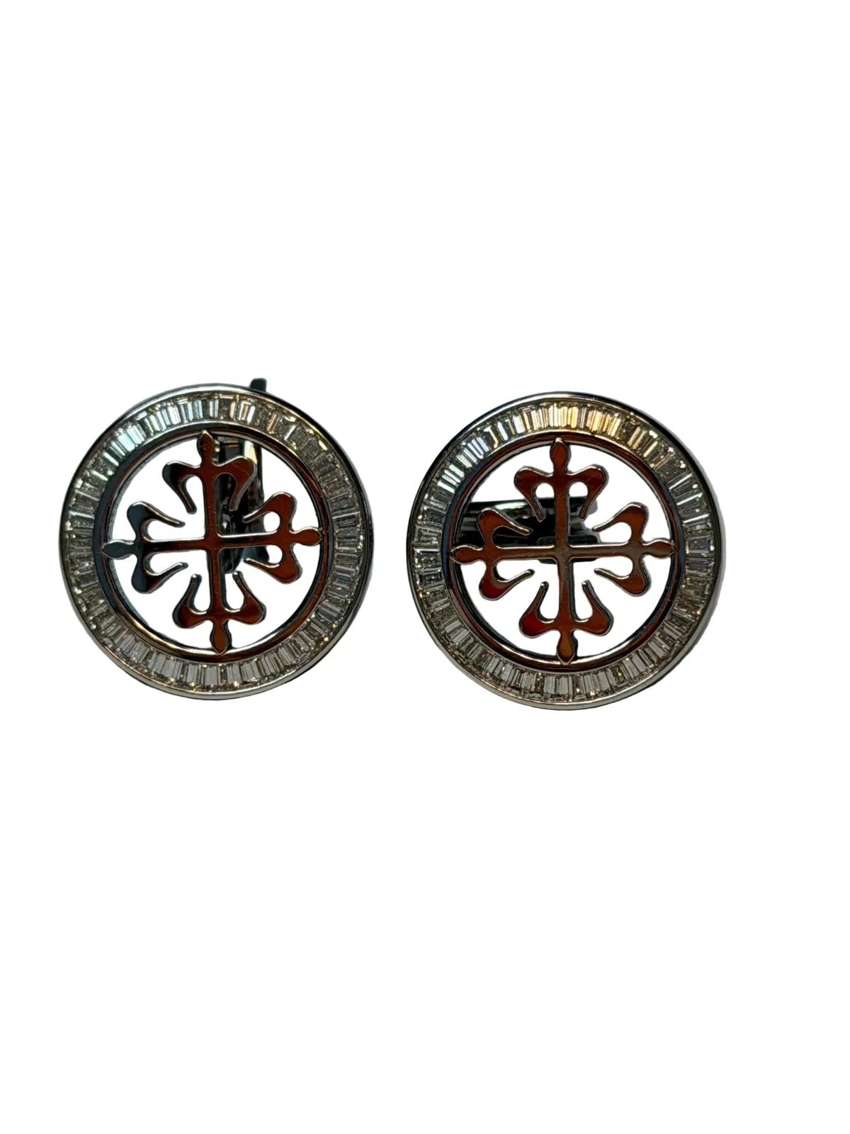 Worldofluxuryus — Patek Philippe Calatrava Platinum Cufflinks With 84 Baguette-Cut Diamonds — Watch — resale