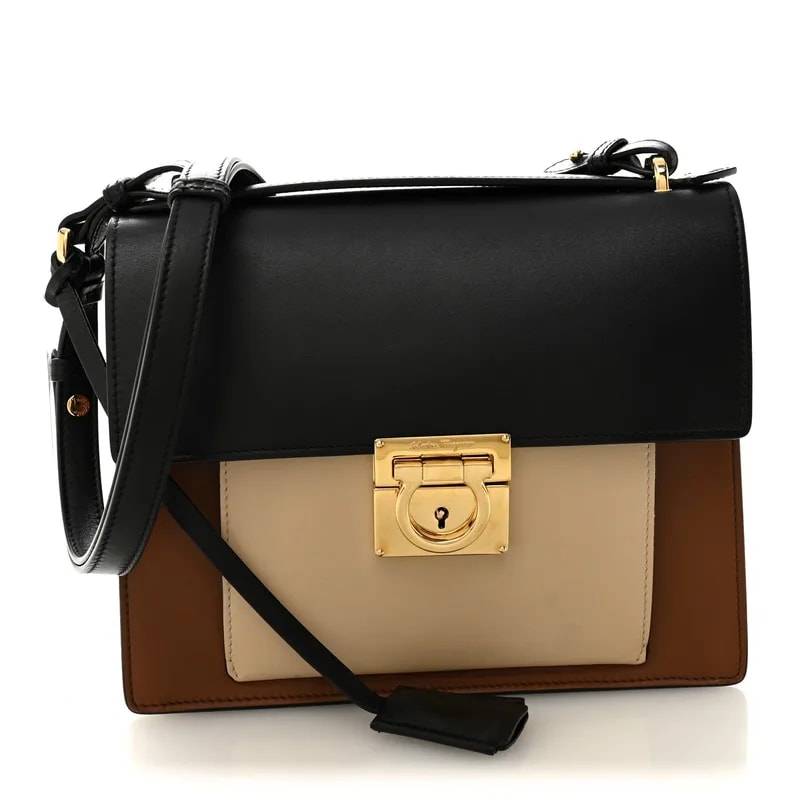 Salvatore Ferragamo — Gancio Lock Marisol Top Handle Satchel Ecorce — Handbag — resale
