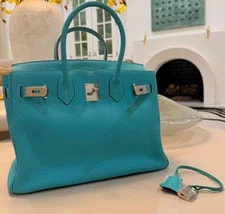 Hermès — Hermès Birkin 35 Lagon PHW Palladium M Stamp Stickered Full Set — Handbag — resale