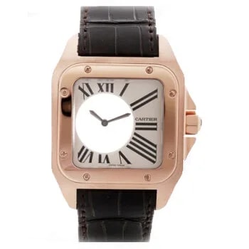 Cartier — Santos Mysterieuse 18k Rose Gold and Alligator Leather W20115Y1 — Watch — resale