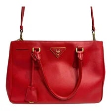 Prada — Prada Lux Galleria Double Zip Small Fuoco With Strap — Handbag — resale
