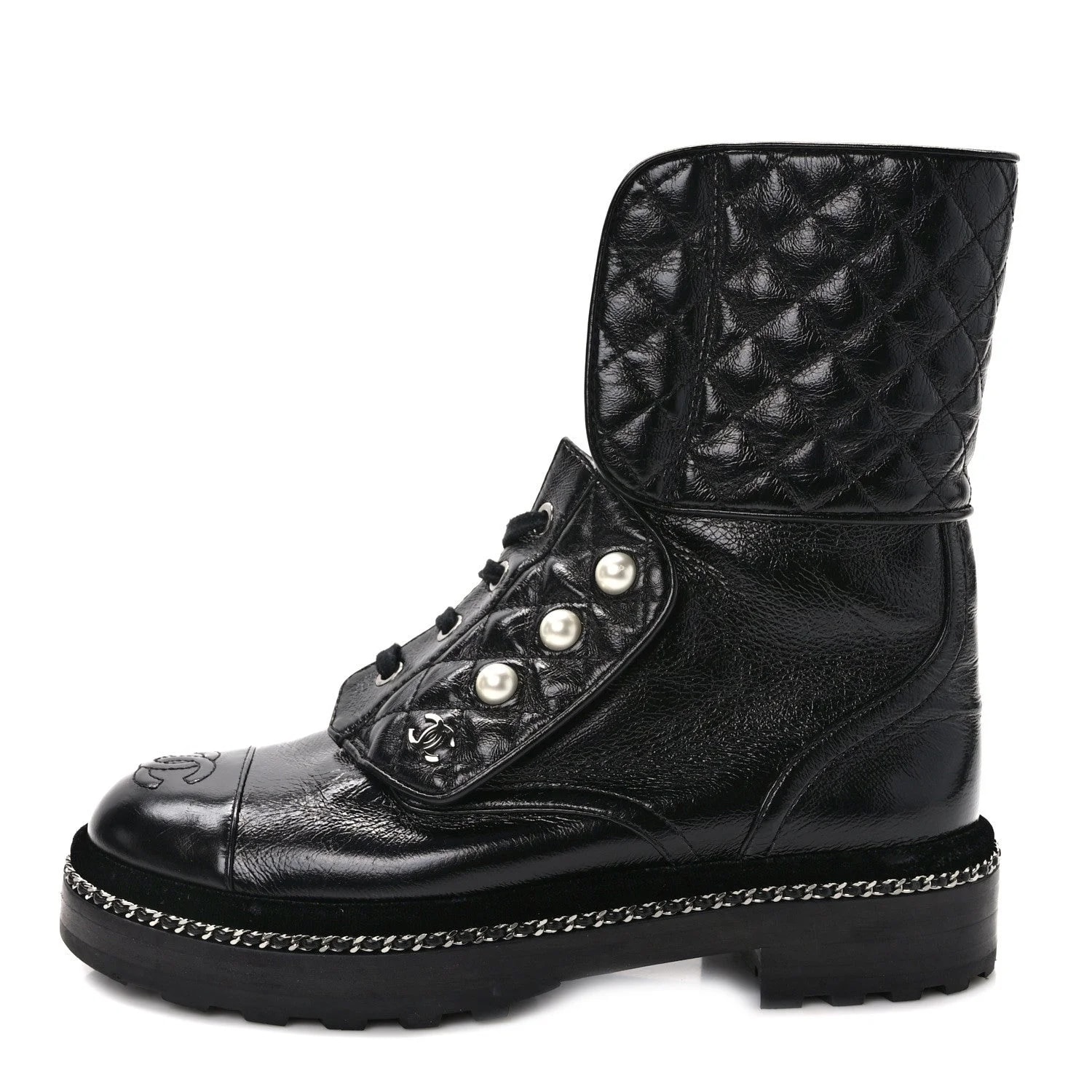 Chanel — Crackled Combat Ankle 36.5 — Designer Shoe — resale