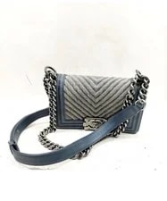 Chanel — Chanel Chevron Light Washed & Boy Flap Ruthenium Push Lock — Handbag — resale