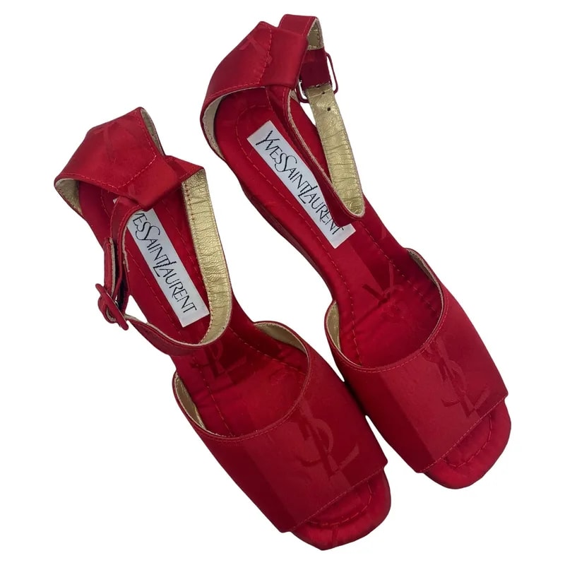 Yves Saint Laurent — Logo Print Platform Wedge — Designer Shoe — resale