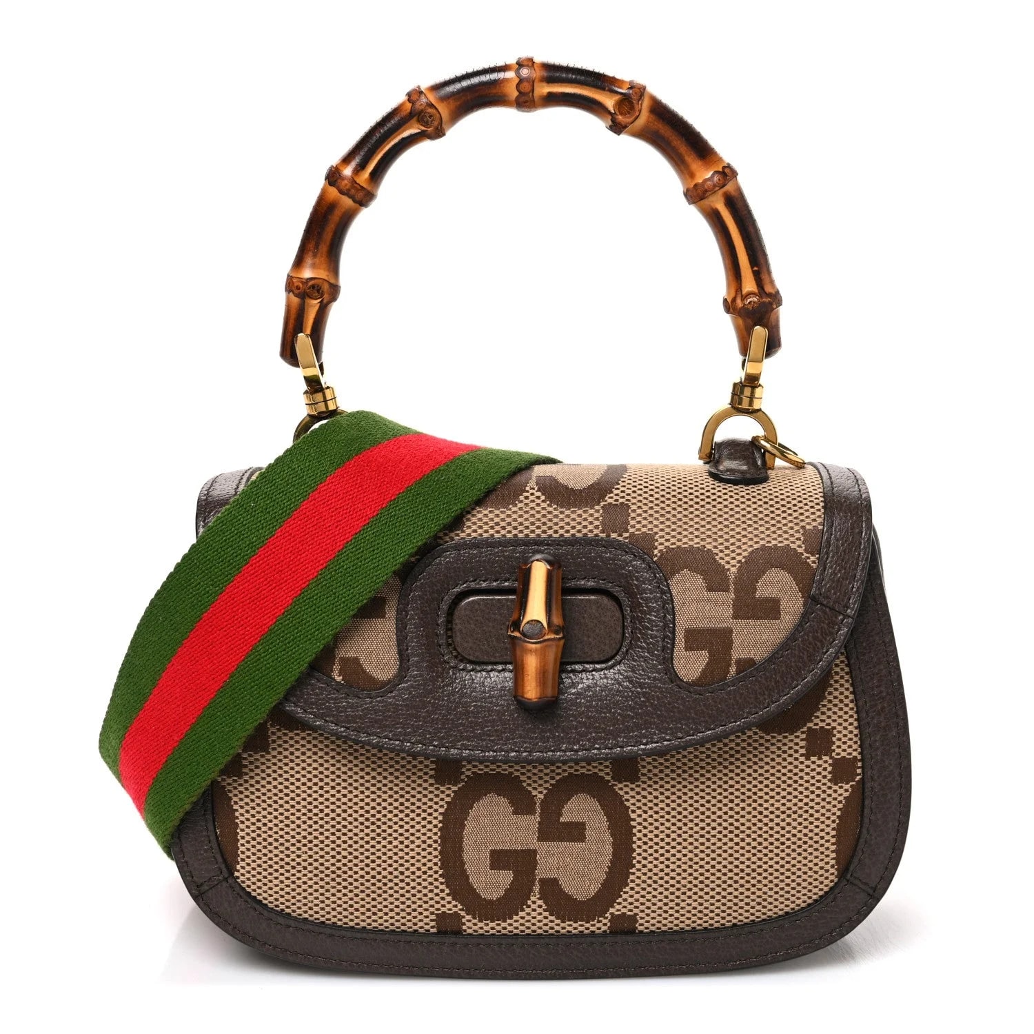 Gucci — Jumbo GG Textured Dollar Web Small Bamboo 1947 Top Handle New Acero — Handbag — resale