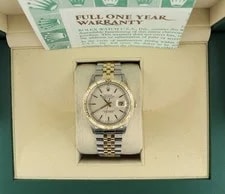 Rolex — 1999 Rolex Datejust 16263 Turnograph Silver Dial TT 18k Jubilee With Papers 36mm — Watch — resale