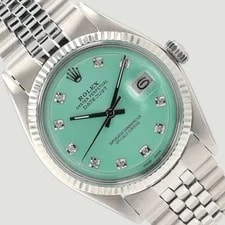Rolex — Rolex Datejust 1601 36mm Blue Diamond Dial 14KW Fluted Steel Automatic — Watch — resale